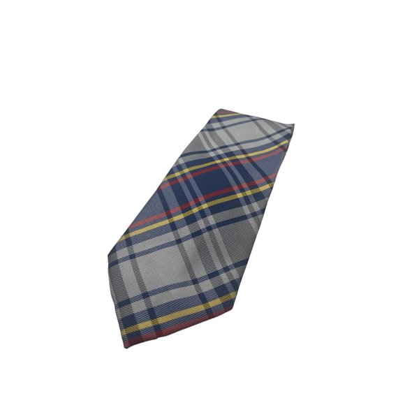 Jon VanDyk Holland Handmade Necktie With Gray Yellow Red and Blue Plaid - Picture 1 of 5